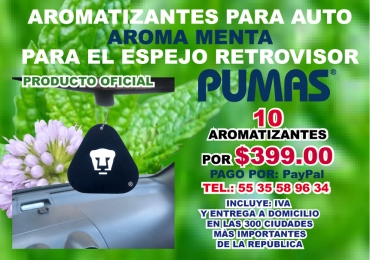 AROMATIZANTES PERSONALIZADOS PARA AUTO CON LOGOTIPO DE LOS PUMAS