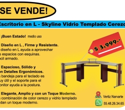 ESCRITORIO EN L-SKYLINE VIDRIO TEMPLADO CEREZO