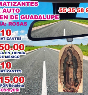 AMBIENTADORES PARA CARRO PERSONALIZADOS CON LA VIRGEN DE GUADALUPE