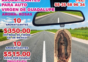 AMBIENTADORES PARA CARRO PERSONALIZADOS CON LA VIRGEN DE GUADALUPE