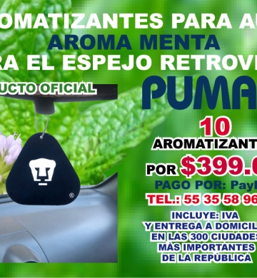 AROMATIZANTES PERSONALIZADOS PARA AUTO CON LOGOTIPO DE LOS PUMAS