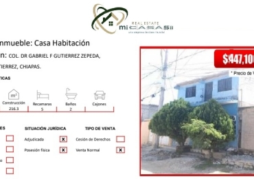 Casa En Venta Chiapas, Tuxtla Gutierrez — RECUPERACIÓN INMOBILIARIA