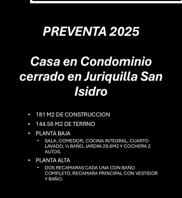 PREVENTA DE CASA EN CONDOMINIO SAN ISIDRO JURIQUILLA