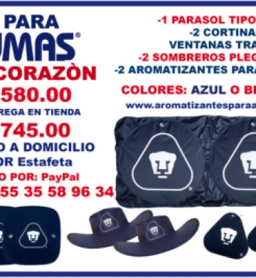 KIT DE PARASOL, CORTINAS Y AROMATIZANTES PARA AUTOY SOMBREROS PARA EL ESTADIO