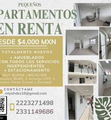 PEQUEÑOS DEPARTAMENTOS EN RENTA TOTALMENTE NUEVOS
