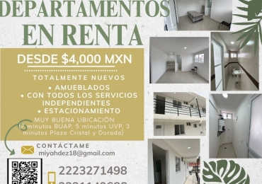 PEQUEÑOS DEPARTAMENTOS EN RENTA TOTALMENTE NUEVOS