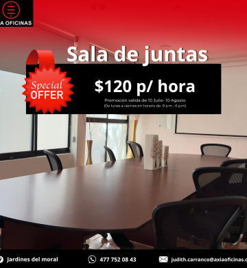 Axia Oficinas te ofrece sala de juntas.Axia Oficinas te ofrece sala de juntas.